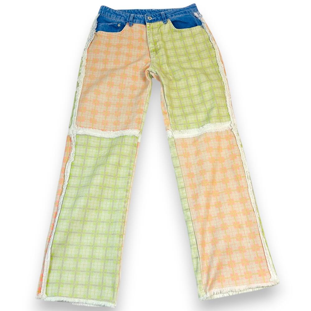 The Ragged Priest Womens Jeans 28 Pitch Plaid Blue Green Pink 100% Cotton